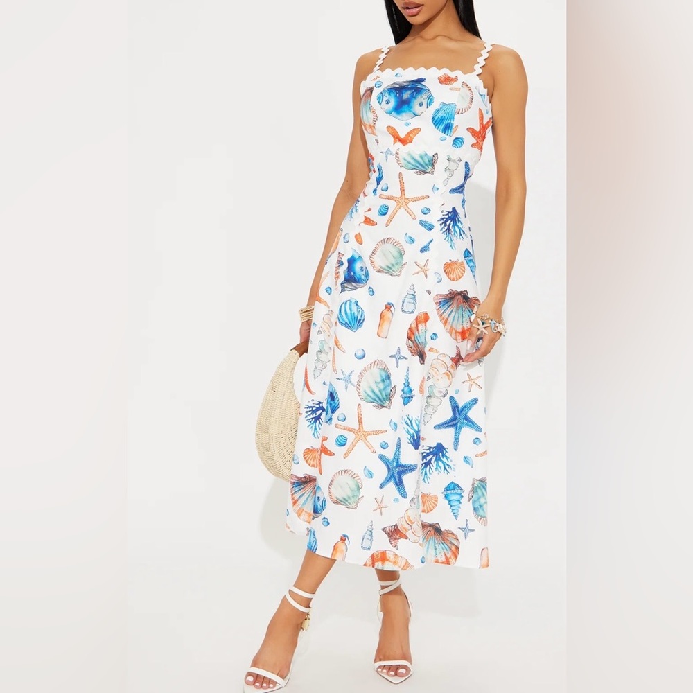 Seashell Print White Dress